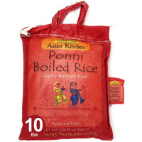Asian Kitchen Ponni Boiled Rice 10-Pound Bag, 10lbs (4.54kg) Short Grain Par Boiled Rice ~ All Natural, Gluten Friendly, Vegan, Indian Origin, Export Quality