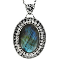 Antique Look! 925 Sterling Silver Blue Labradorite Pendant